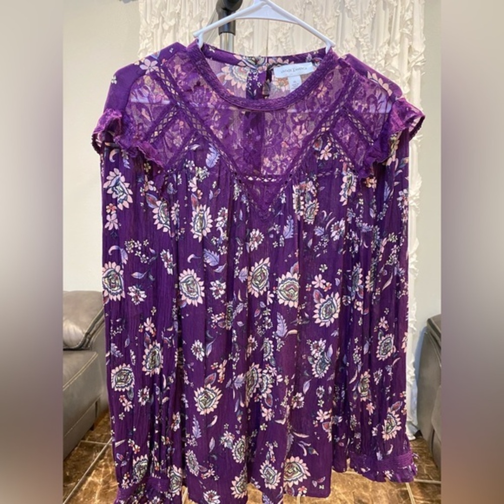 Vintage X American Purple Floral Boho Top XL